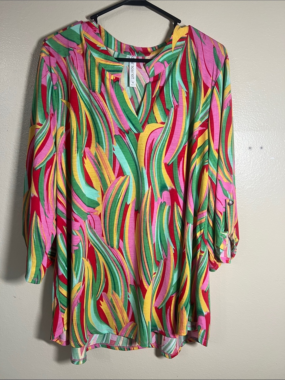 Colorful V-Neck Flowing Tunic Top by MANGOAFFAIR